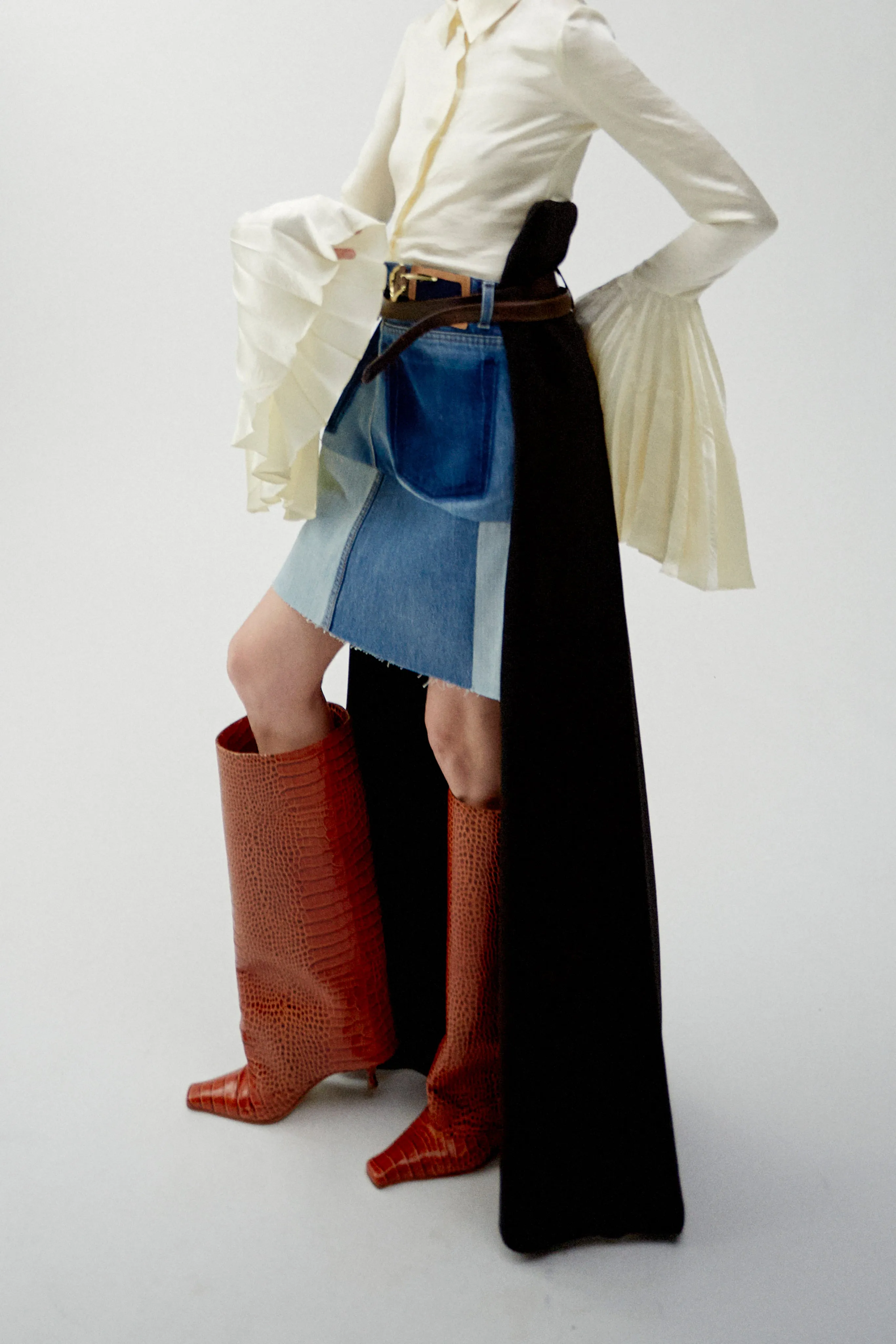 Upcycled Denim Skirt With Pant Detail Blue