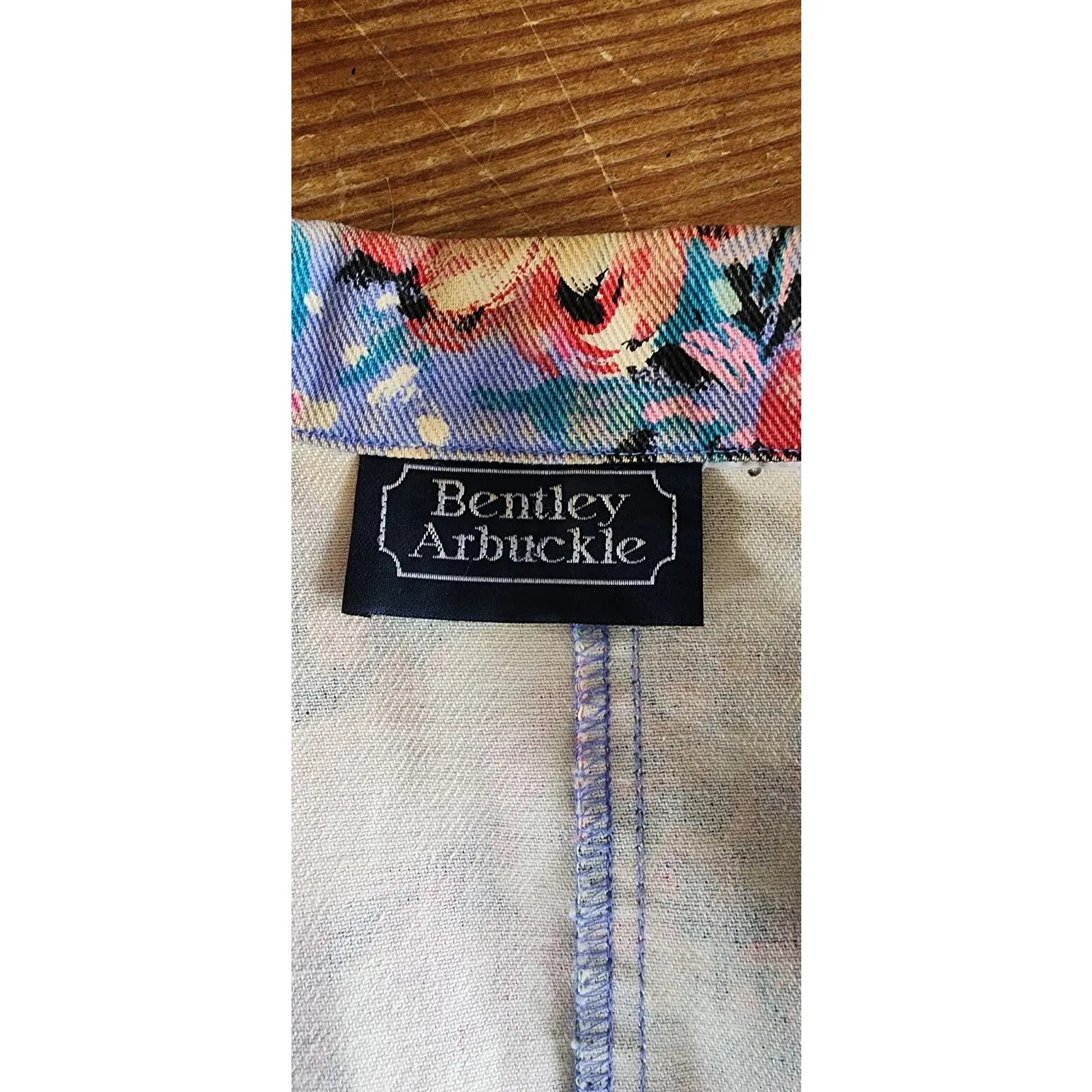 Vintage 80s Floral Print Blazer Denim Jean Jacket Bentley Arbuckle