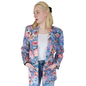 Vintage 80s Floral Print Blazer Denim Jean Jacket Bentley Arbuckle