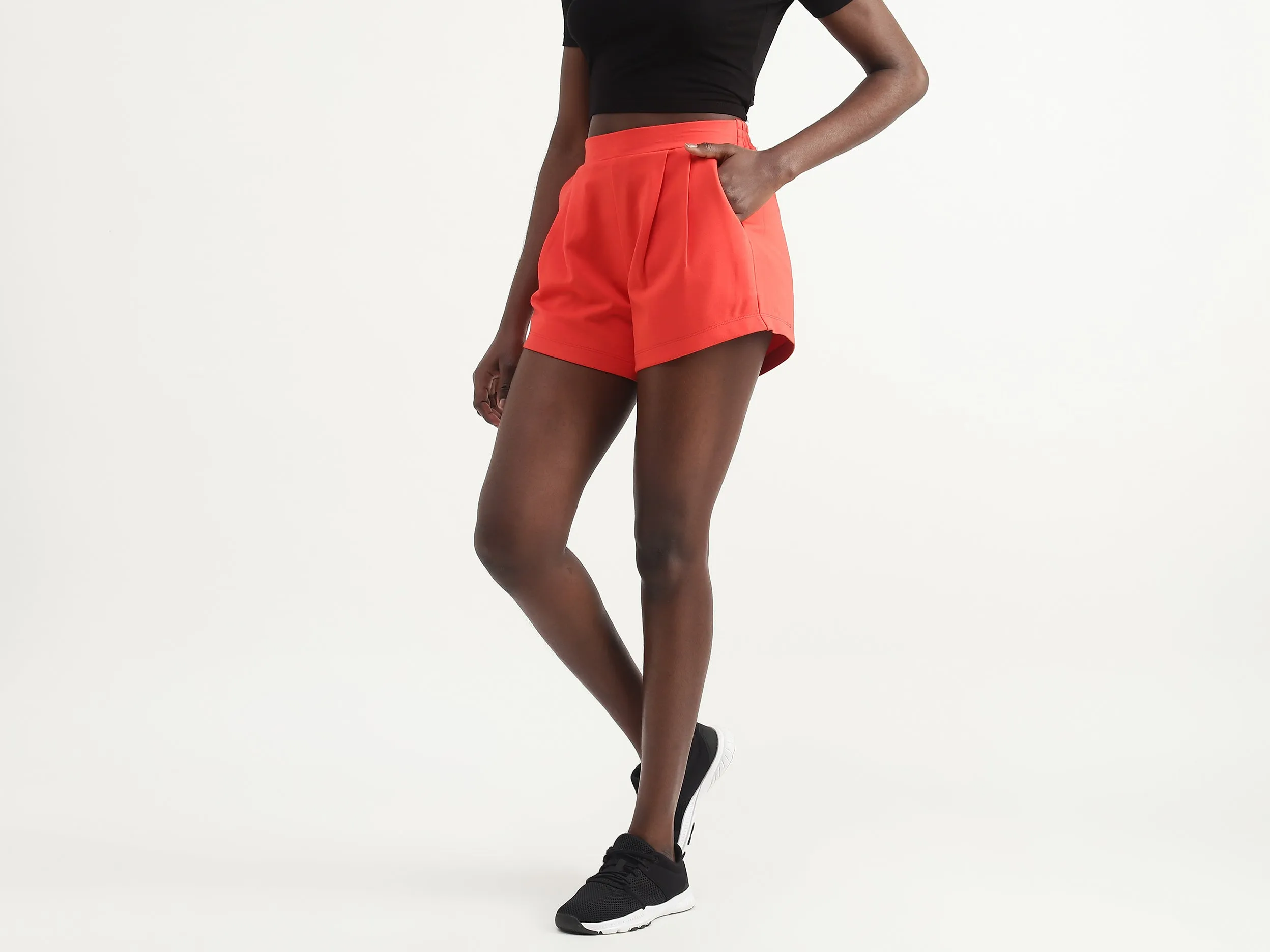 Viscose Blend Solid Regular Length Women Shorts
