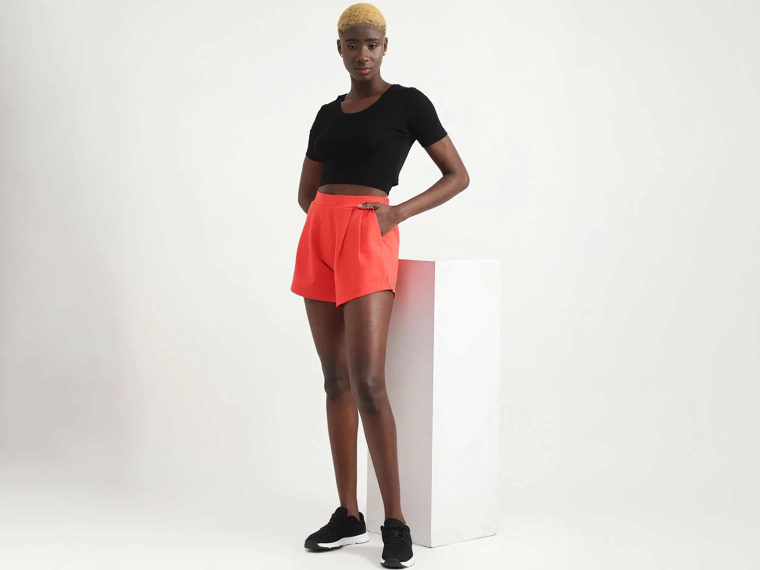 Viscose Blend Solid Regular Length Women Shorts