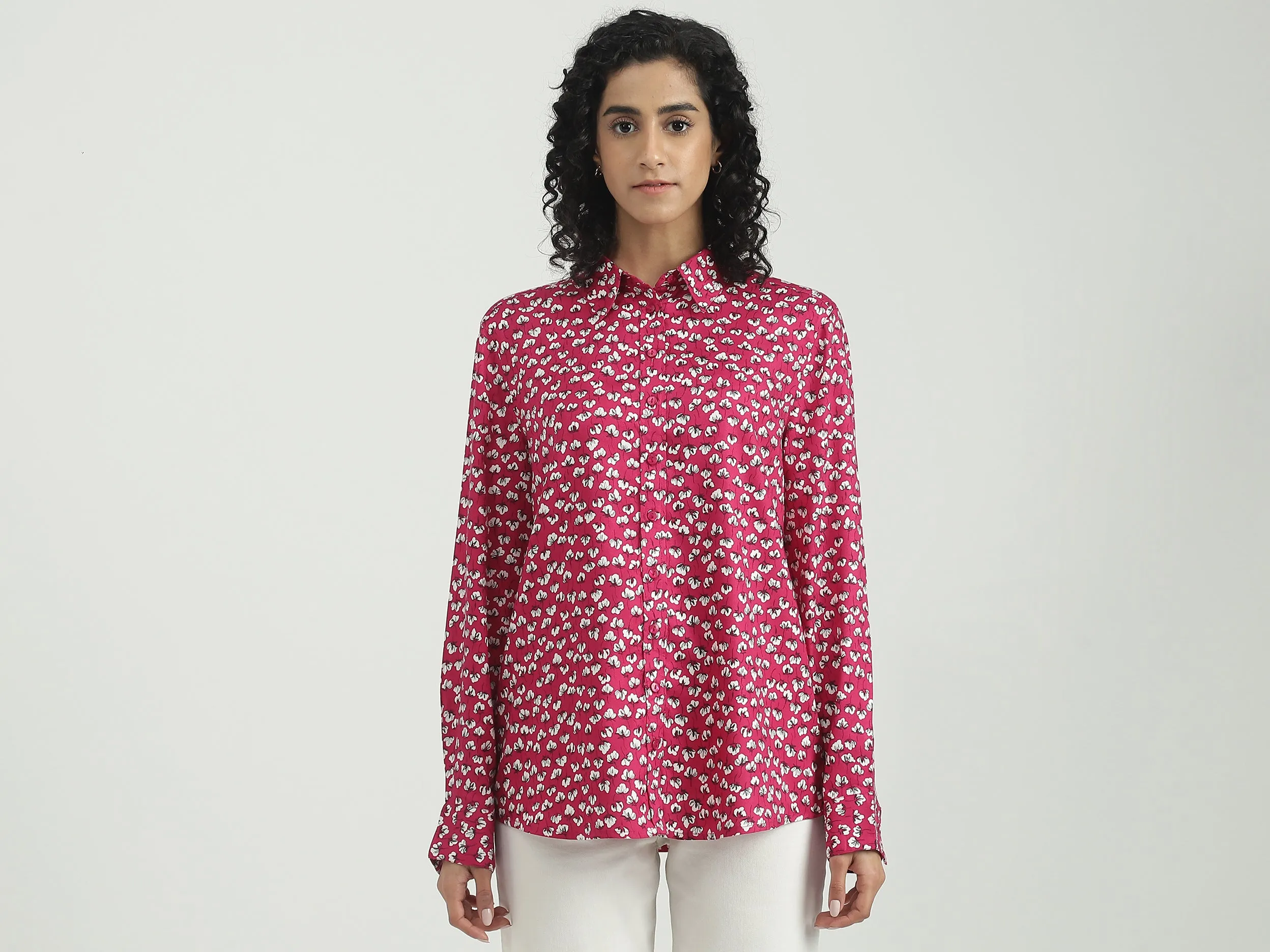 Viscose Printed Spread Collar Women Shirts