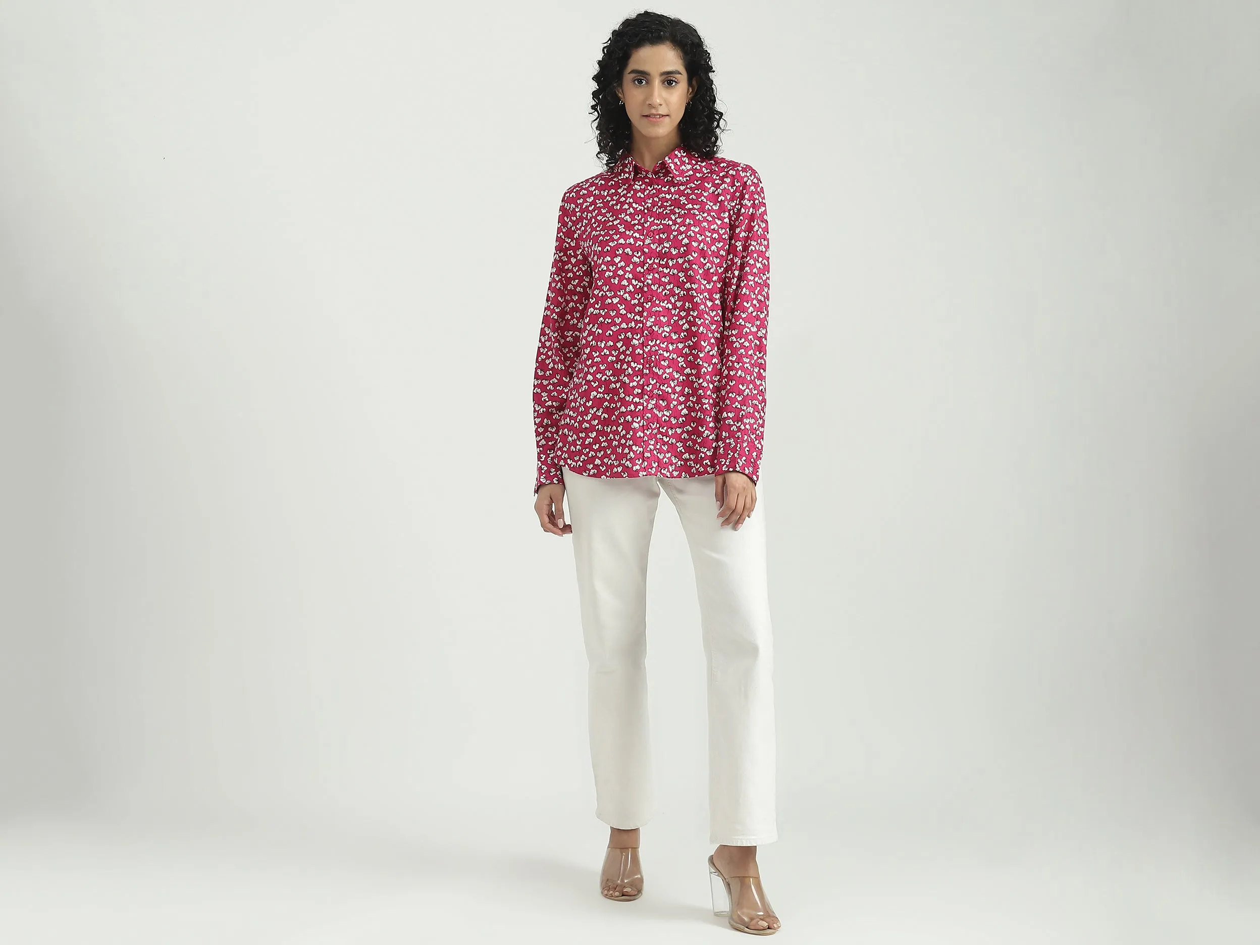 Viscose Printed Spread Collar Women Shirts