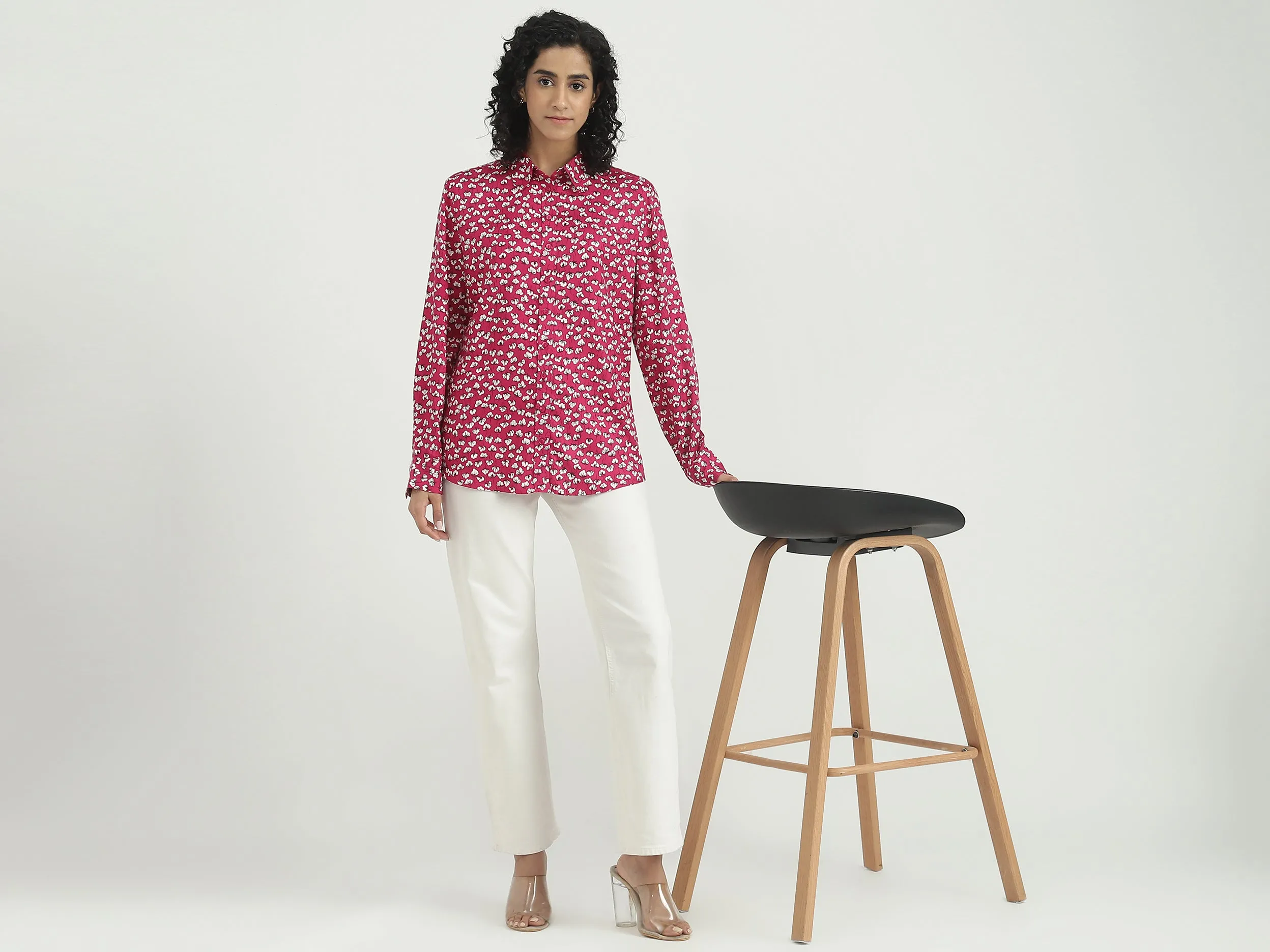 Viscose Printed Spread Collar Women Shirts
