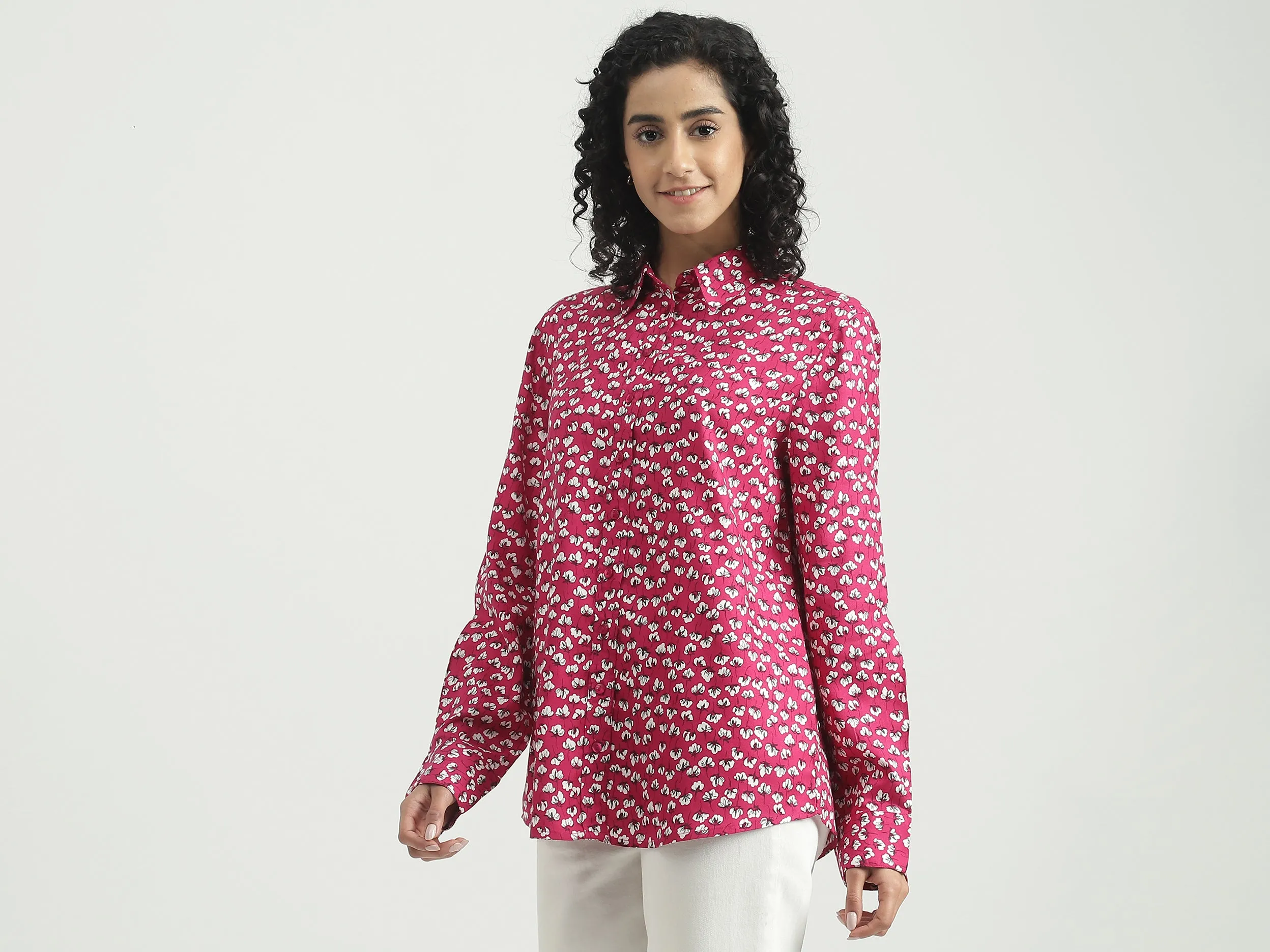 Viscose Printed Spread Collar Women Shirts