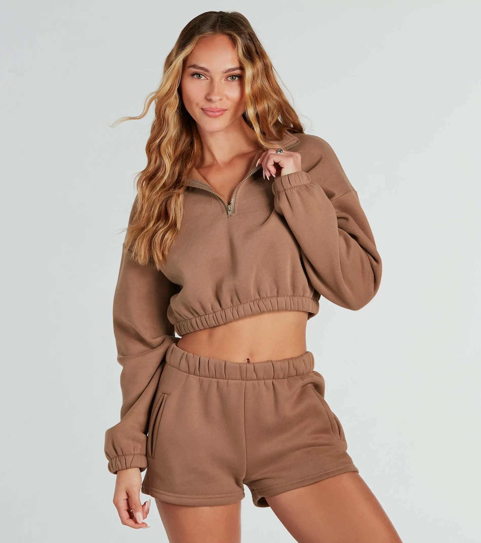 Weekend Loading Half Zip Fleece Crop Sweatshirt