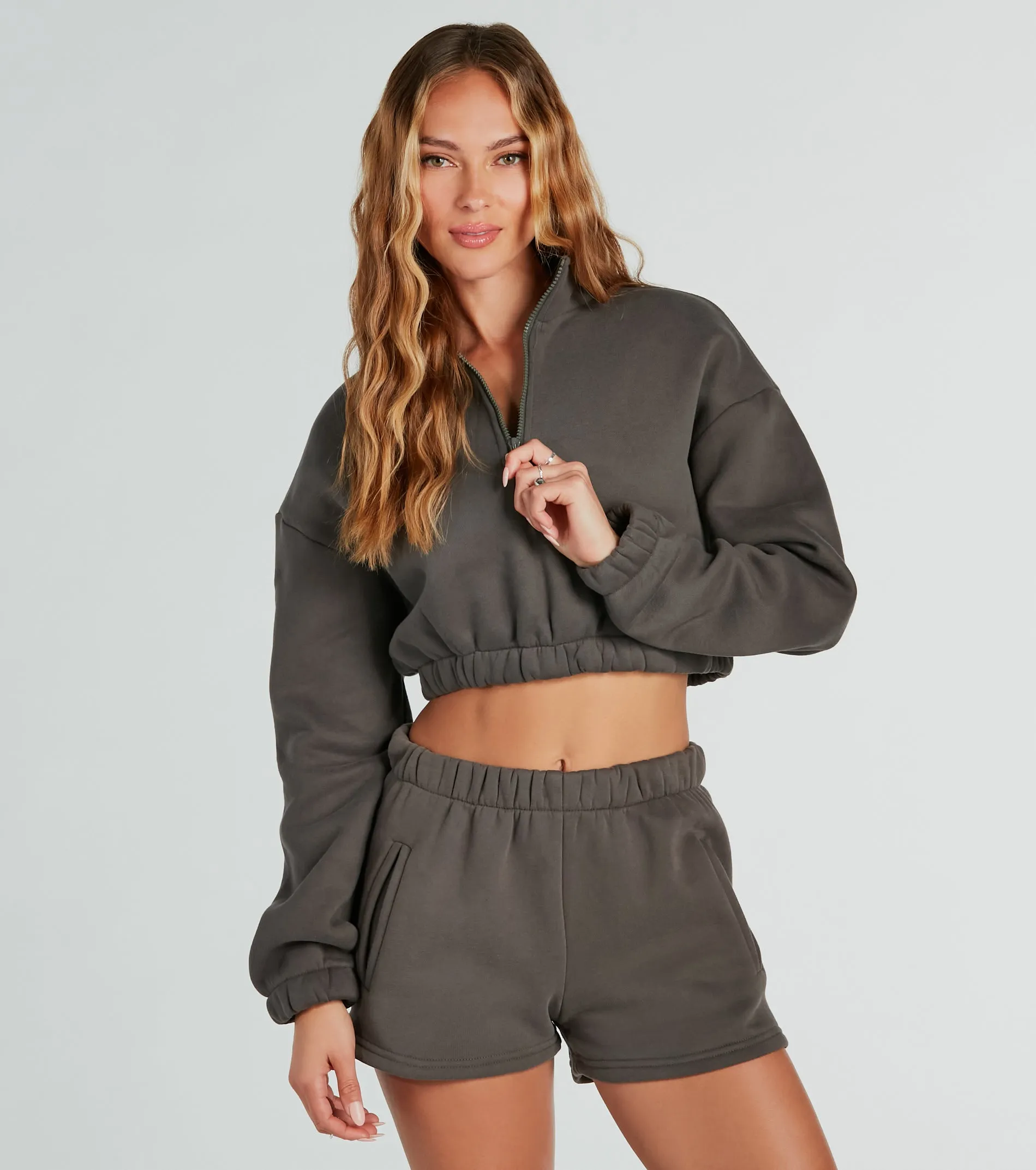 Weekend Loading Half Zip Fleece Crop Sweatshirt