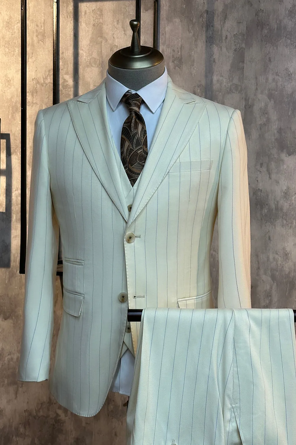 White Pinstriped 2 Piece Men's Wedding Suits