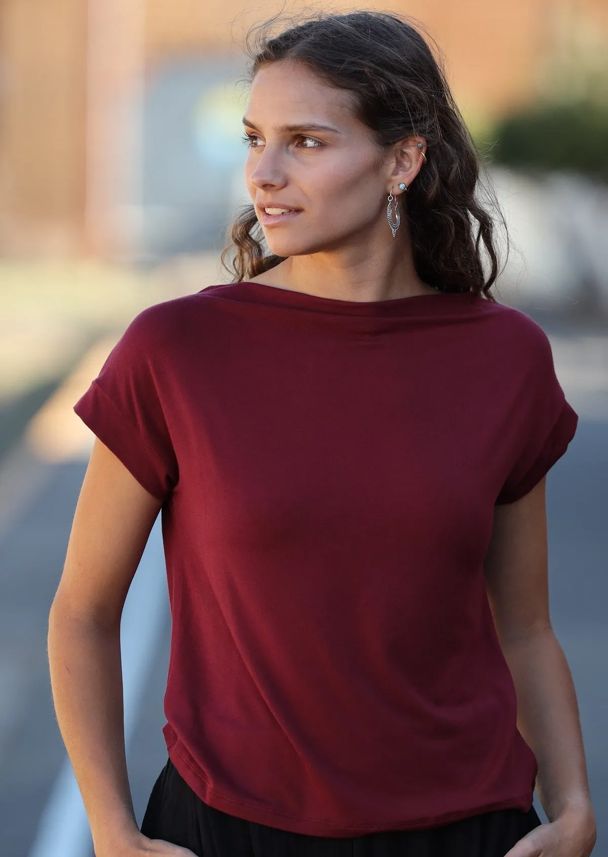 Wide Neck Mod Top Maroon
