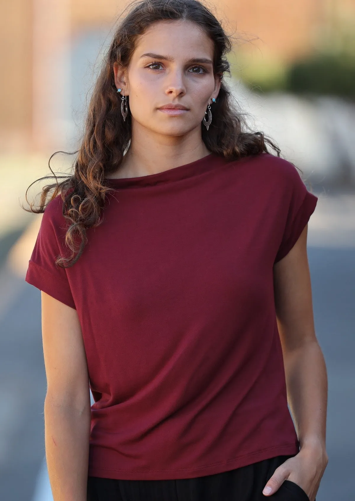 Wide Neck Mod Top Maroon
