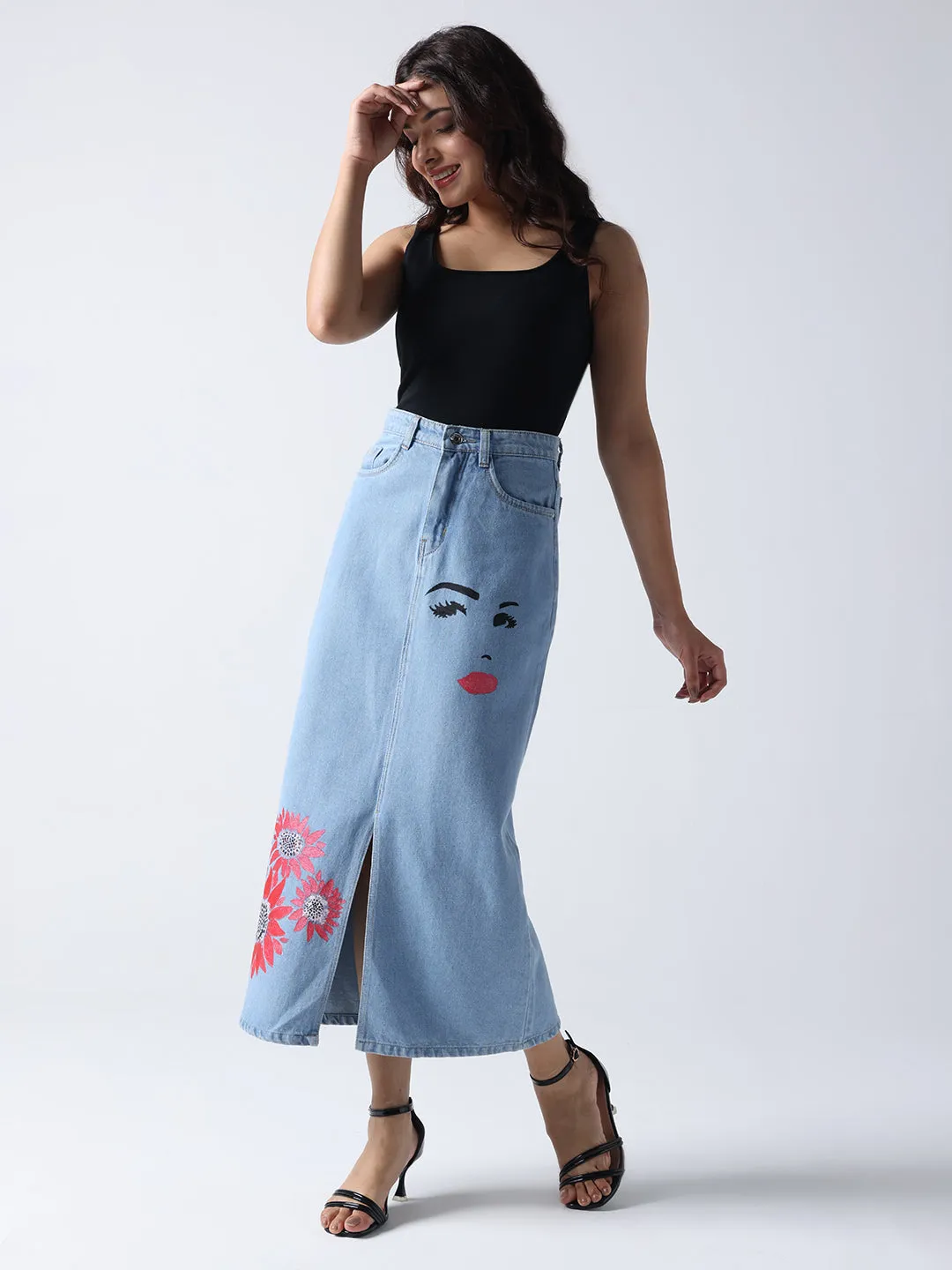 Winking Beauty Denim Maxi Skirt