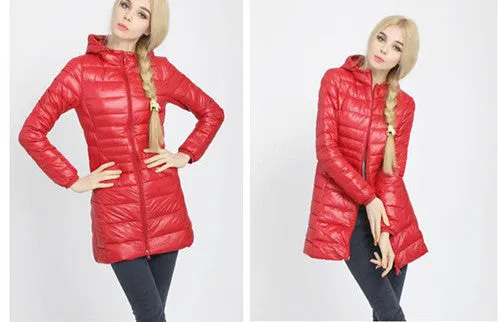 Winter jacket Woman's Outerwear Slim Hooded Down Jacket Woman Warm Down Coat Women Ultra Light White Duck Down Parkas W00785