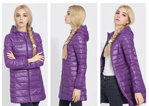 Winter jacket Woman's Outerwear Slim Hooded Down Jacket Woman Warm Down Coat Women Ultra Light White Duck Down Parkas W00785