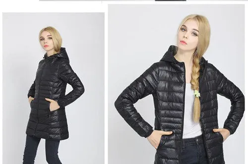 Winter jacket Woman's Outerwear Slim Hooded Down Jacket Woman Warm Down Coat Women Ultra Light White Duck Down Parkas W00785