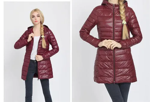 Winter jacket Woman's Outerwear Slim Hooded Down Jacket Woman Warm Down Coat Women Ultra Light White Duck Down Parkas W00785