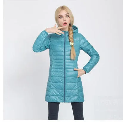 Winter jacket Woman's Outerwear Slim Hooded Down Jacket Woman Warm Down Coat Women Ultra Light White Duck Down Parkas W00785