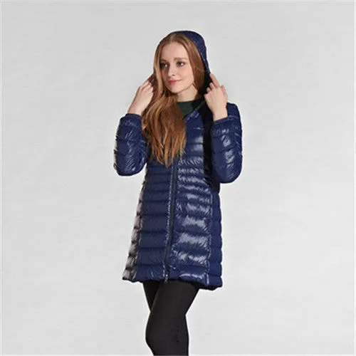 Winter jacket Woman's Outerwear Slim Hooded Down Jacket Woman Warm Down Coat Women Ultra Light White Duck Down Parkas W00785