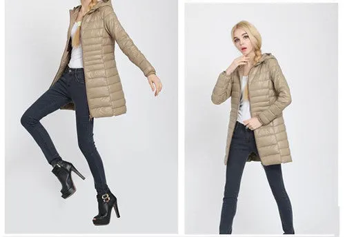 Winter jacket Woman's Outerwear Slim Hooded Down Jacket Woman Warm Down Coat Women Ultra Light White Duck Down Parkas W00785