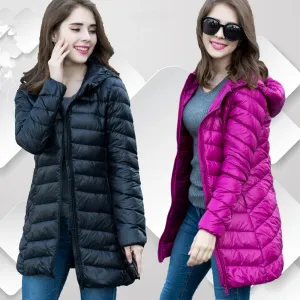 Winter jacket Woman's Outerwear Slim Hooded Down Jacket Woman Warm Down Coat Women Ultra Light White Duck Down Parkas W00785