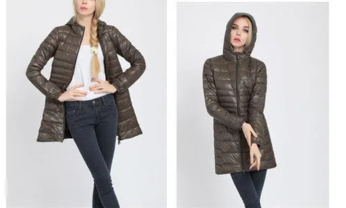Winter jacket Woman's Outerwear Slim Hooded Down Jacket Woman Warm Down Coat Women Ultra Light White Duck Down Parkas W00785