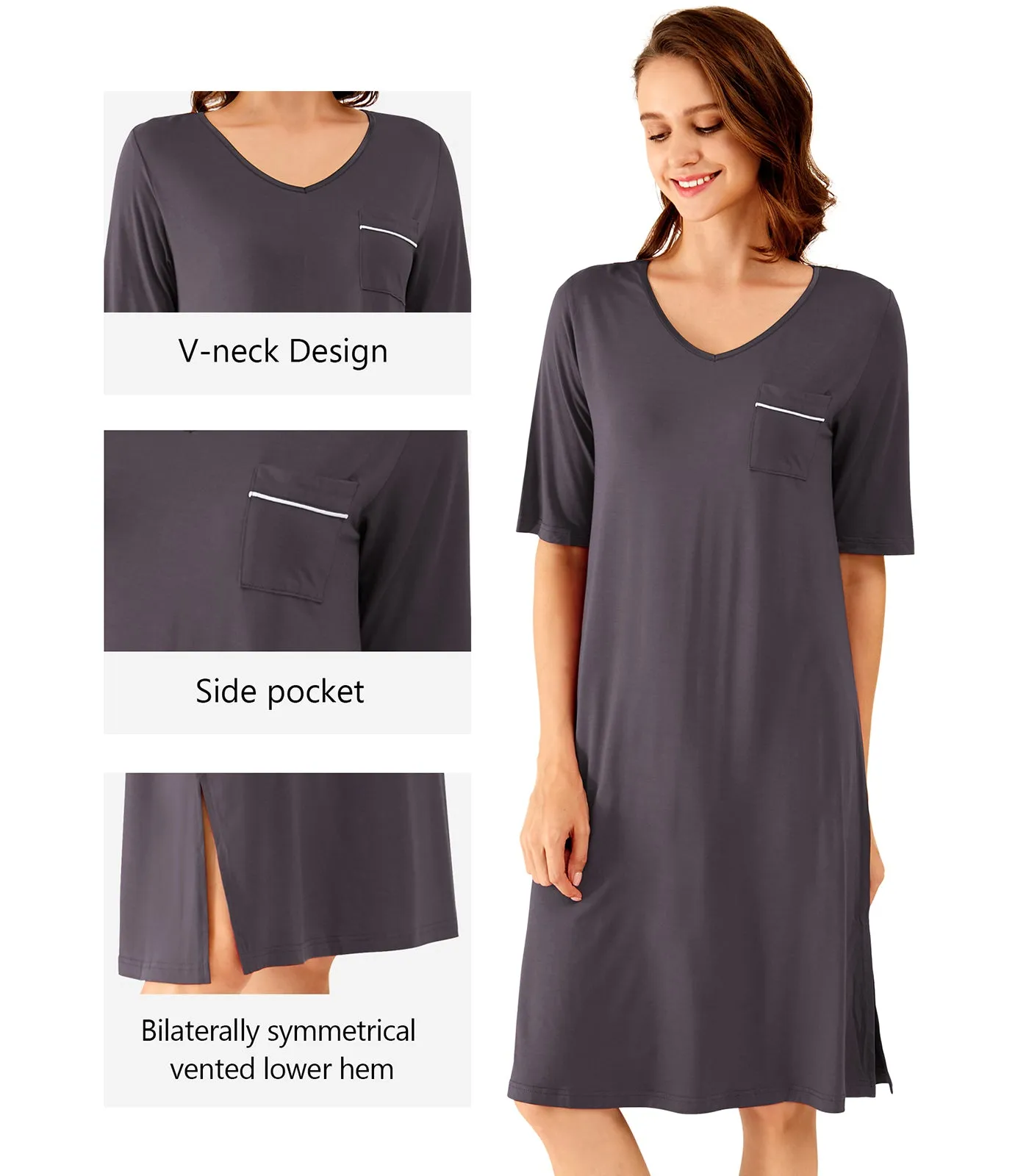 WiWi Soft Bamboo V Neck Nightgowns