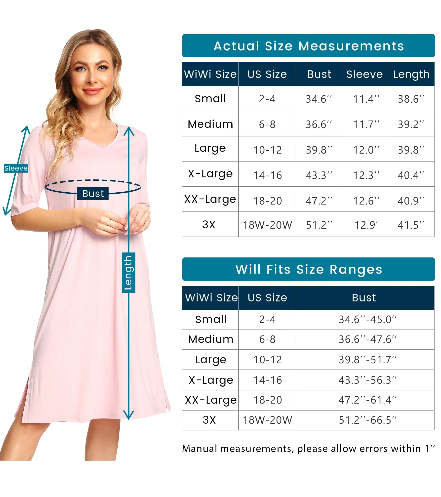 WiWi Soft Bamboo V Neck Nightgowns