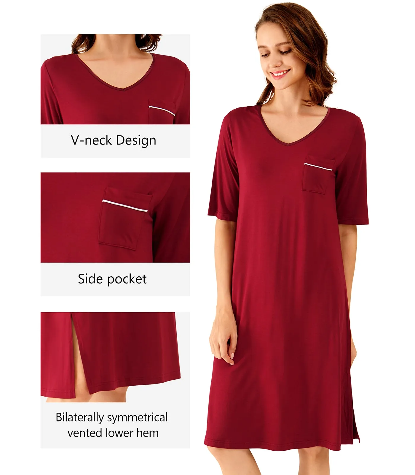 WiWi Soft Bamboo V Neck Nightgowns
