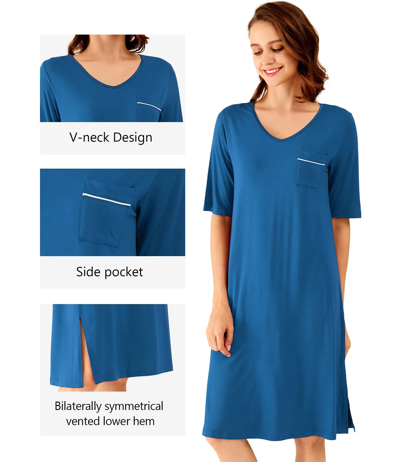 WiWi Soft Bamboo V Neck Nightgowns