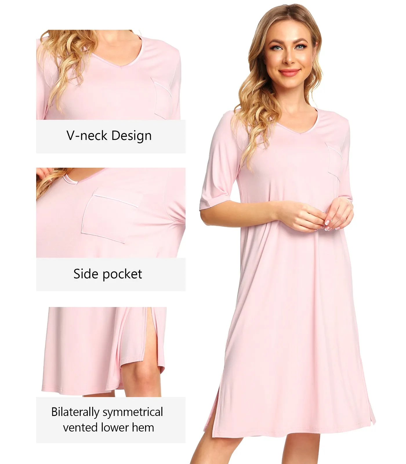 WiWi Soft Bamboo V Neck Nightgowns