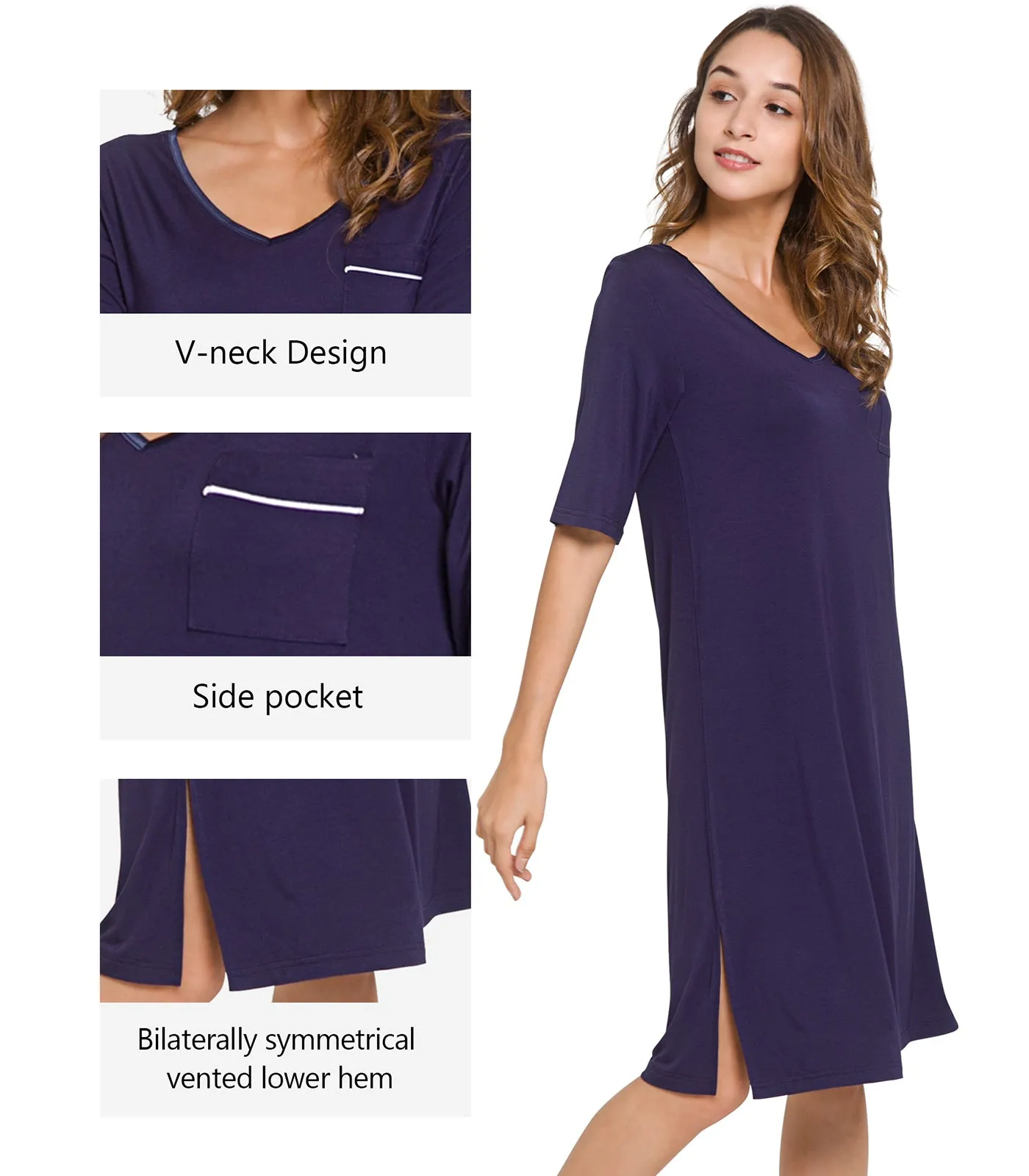 WiWi Soft Bamboo V Neck Nightgowns