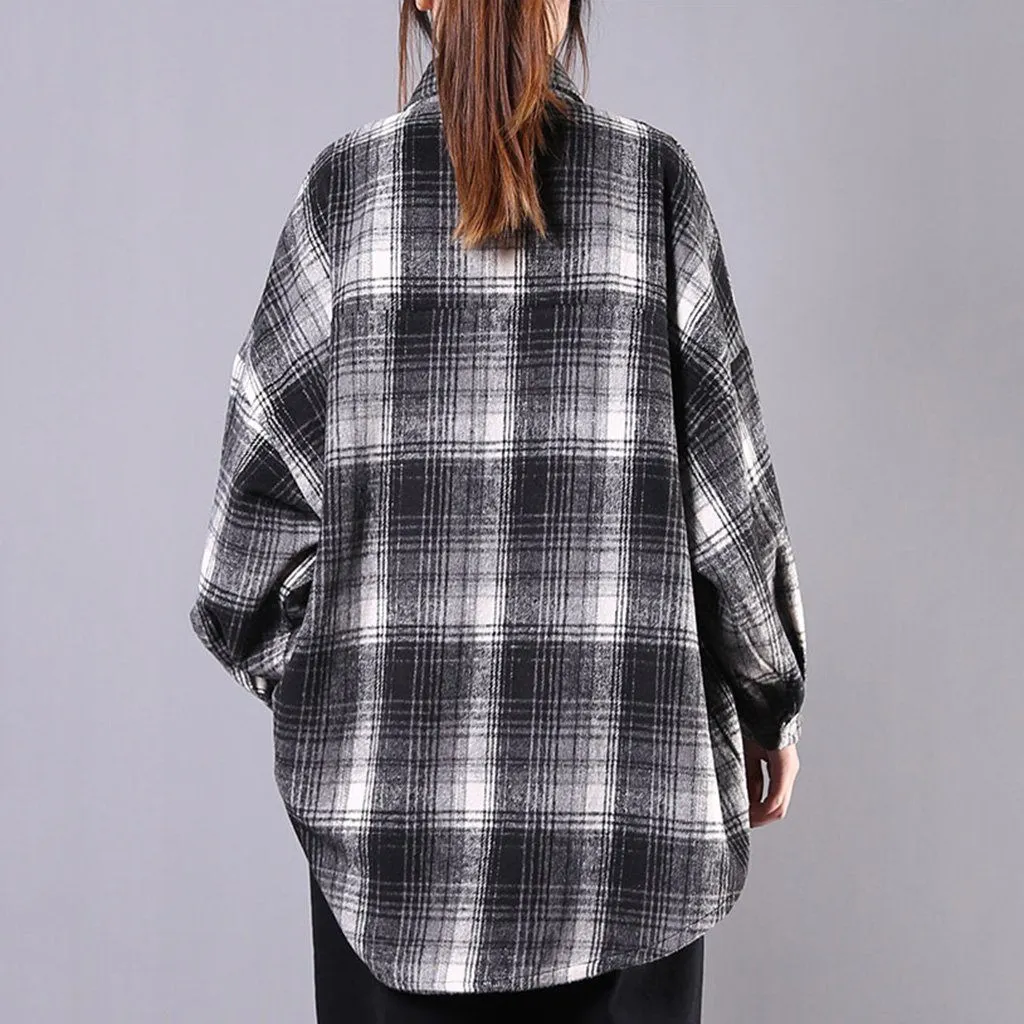 Women Classic Brushed Loose Plaid Shirts