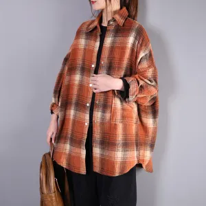 Women Classic Brushed Loose Plaid Shirts