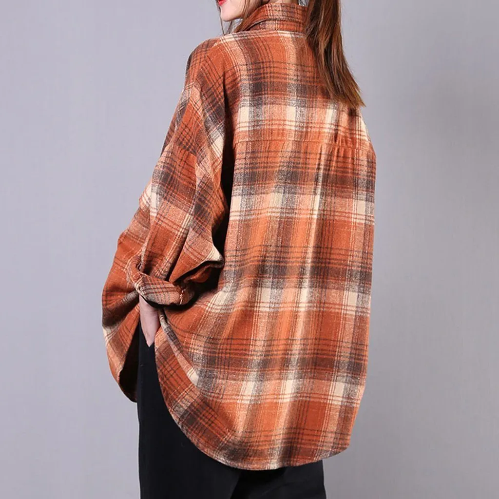 Women Classic Brushed Loose Plaid Shirts