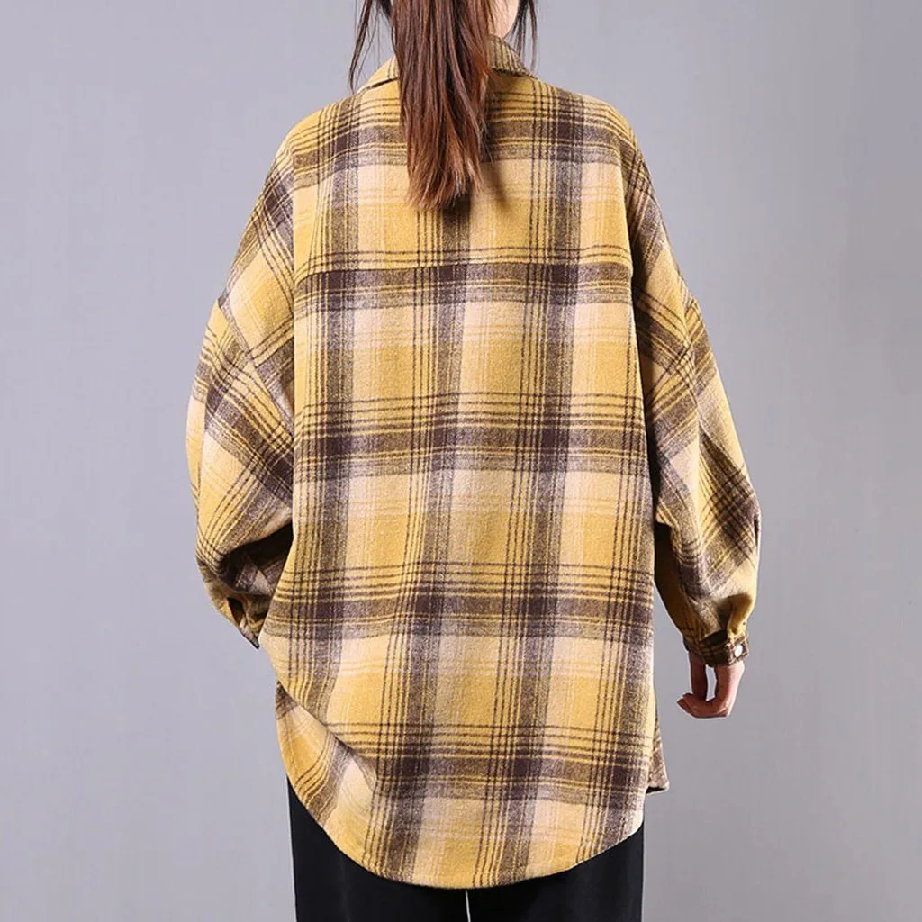 Women Classic Brushed Loose Plaid Shirts