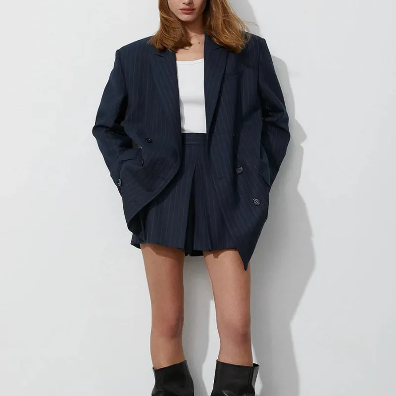 Women Fashion Long Sleeve Pockets Blazers And Button Slim Skirts Sets