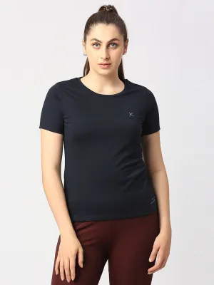 Women Navy Blue Solid  Tops & T-Shirts - CRESCENT CREW-NY