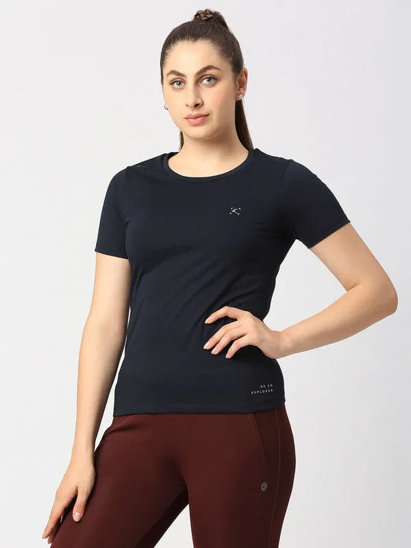 Women Navy Blue Solid  Tops & T-Shirts - CRESCENT CREW-NY