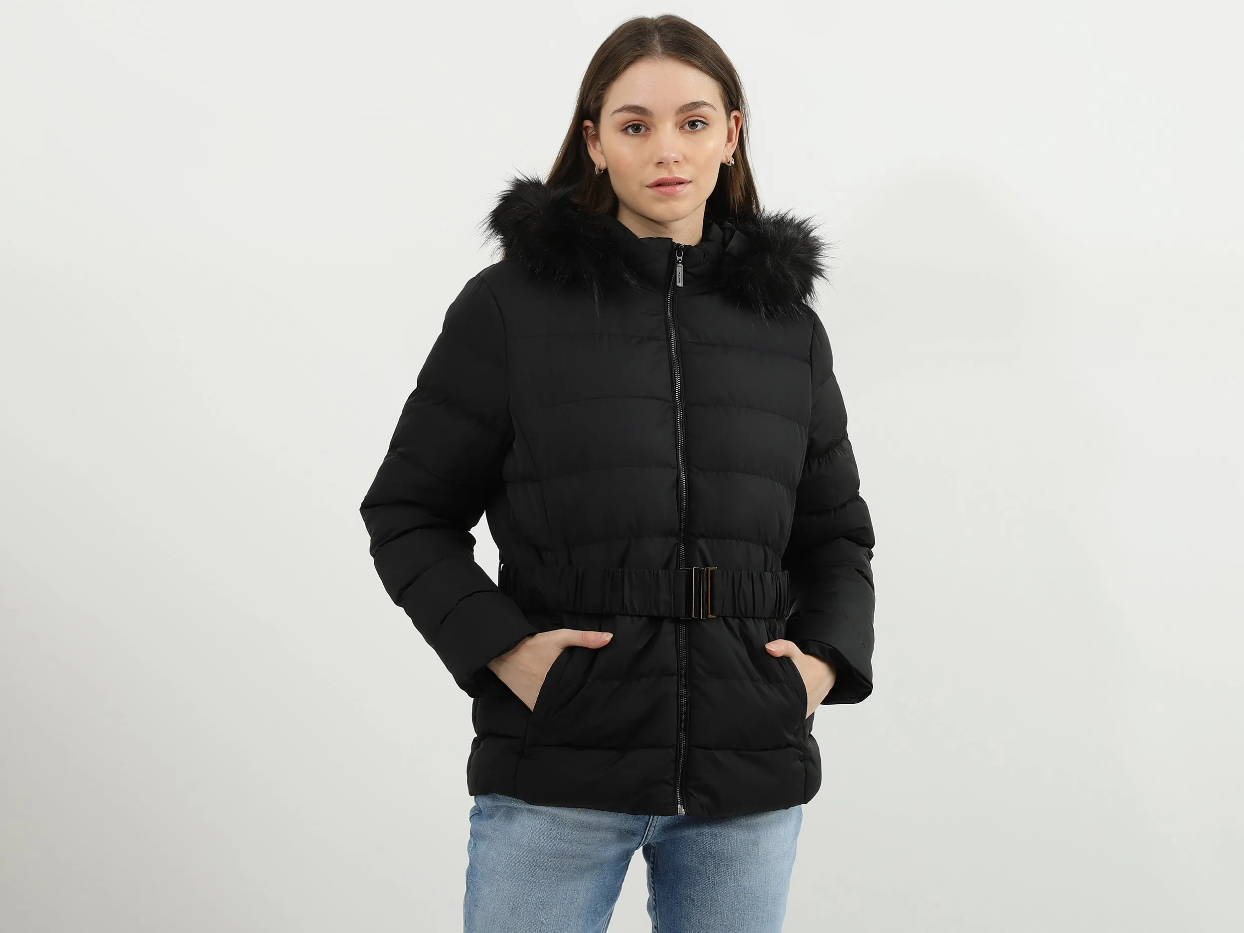 Women Solid High Neck Jacket