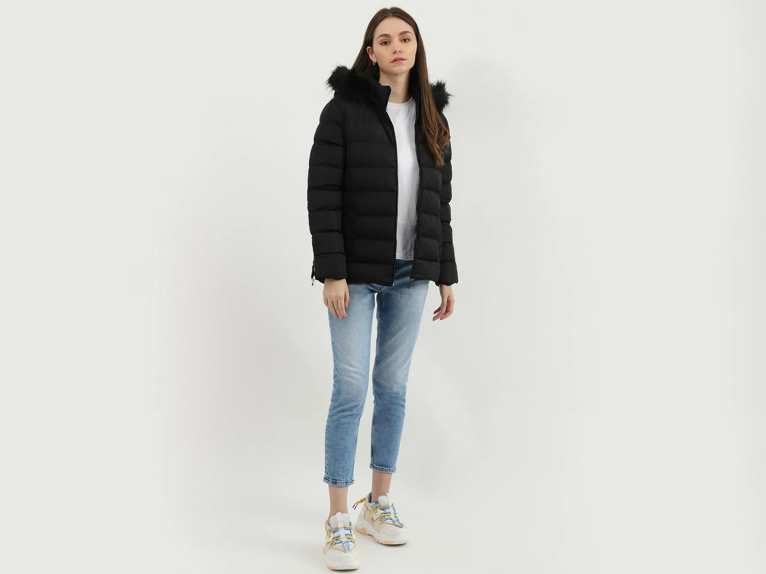 Women Solid High Neck Jacket