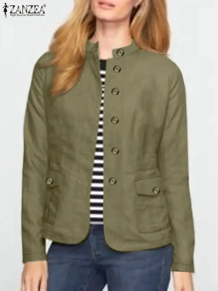 Women Spring Jackets Autumn Fashion Stand Collar Long Sleeve Thin Coats Casual Solid Work Outwear Loose Shirt Caquetá