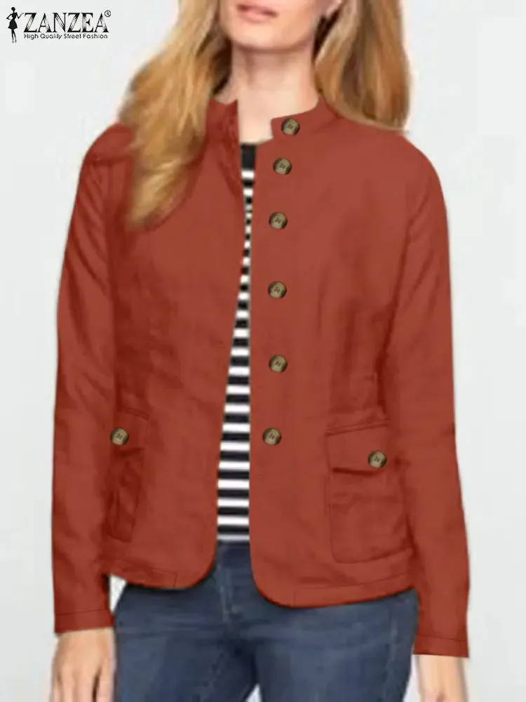 Women Spring Jackets Autumn Fashion Stand Collar Long Sleeve Thin Coats Casual Solid Work Outwear Loose Shirt Caquetá