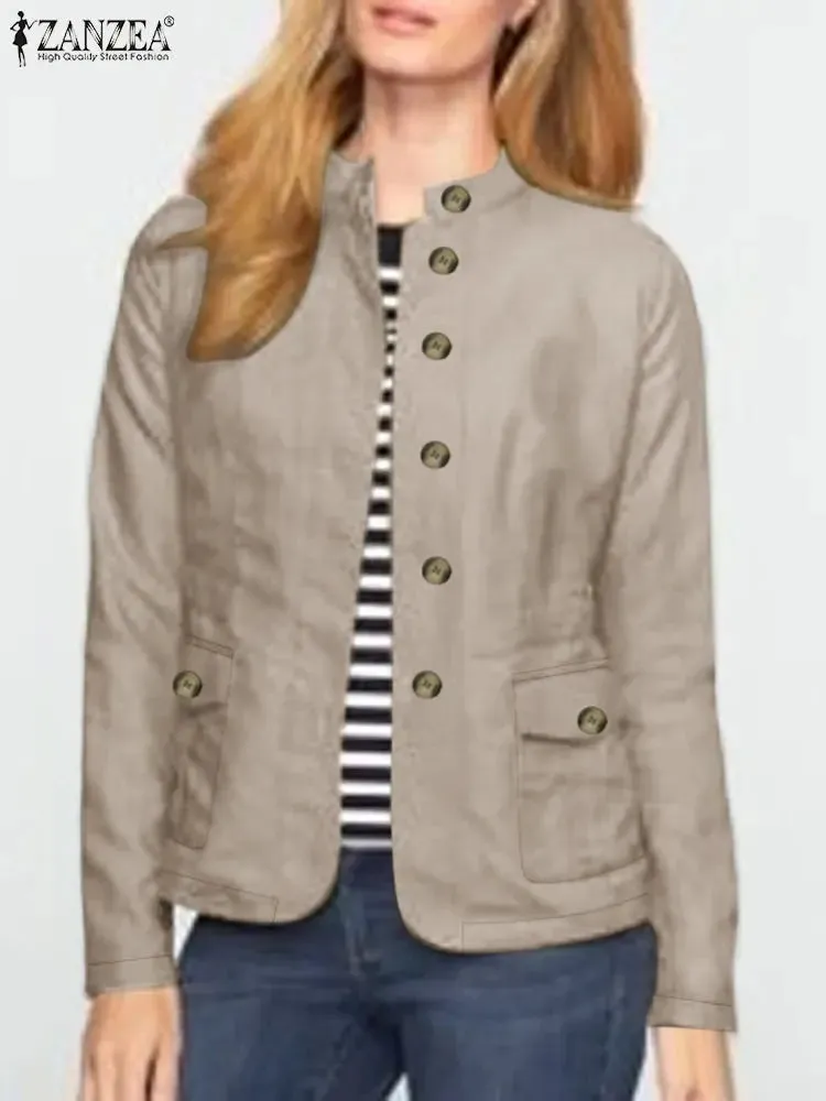 Women Spring Jackets Autumn Fashion Stand Collar Long Sleeve Thin Coats Casual Solid Work Outwear Loose Shirt Caquetá