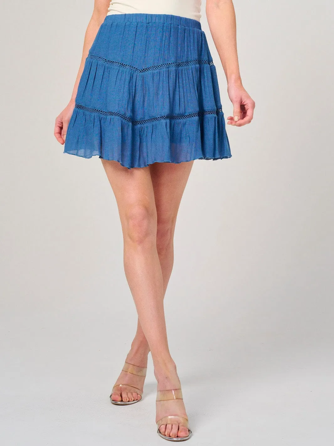 WOMEN'S ELASTIC WAIST LACE TIERED FLARE MINI SKIRT