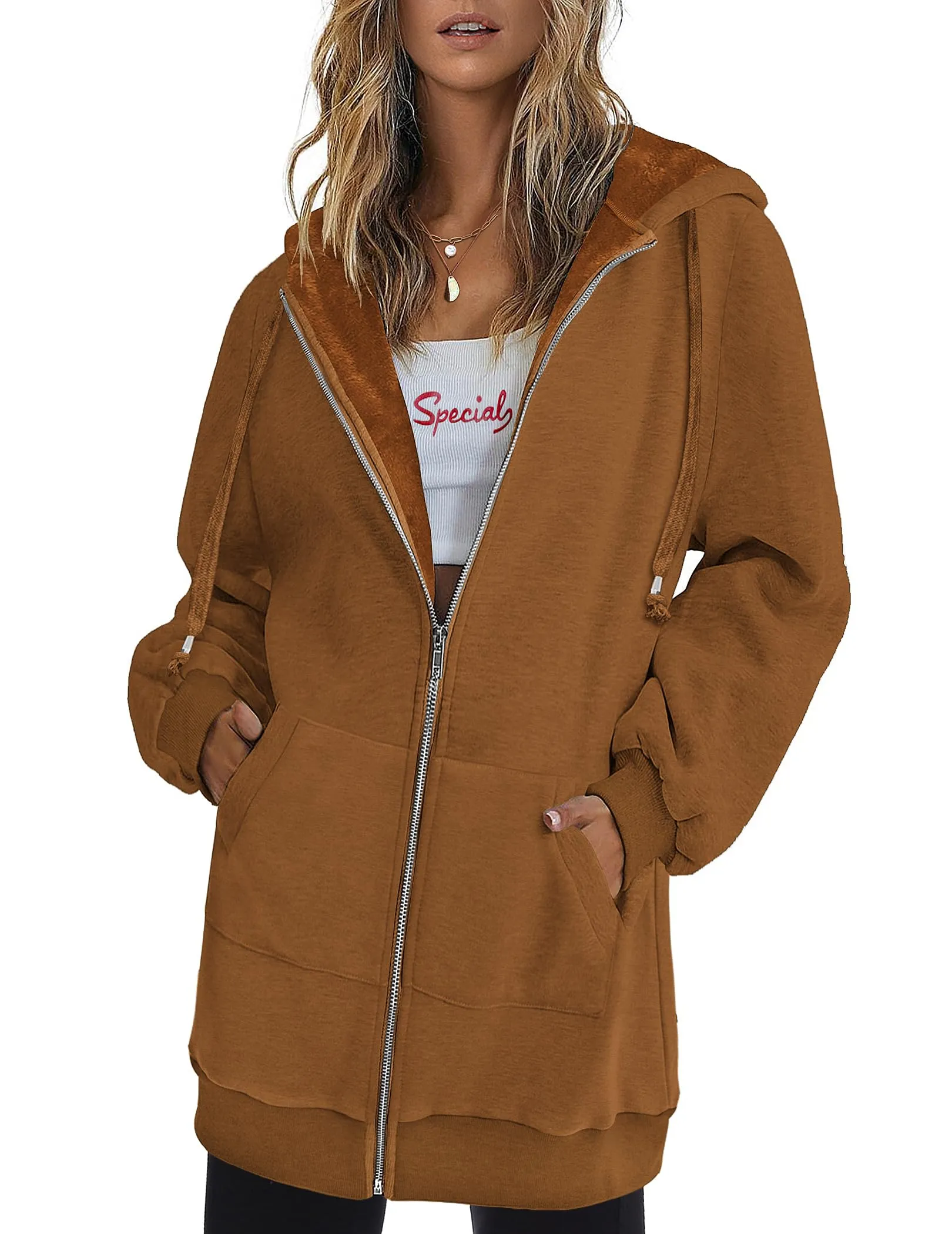 Women's Oversized Hooded Zip Up Fleece Jackets (Buy 2 Free Shipping)