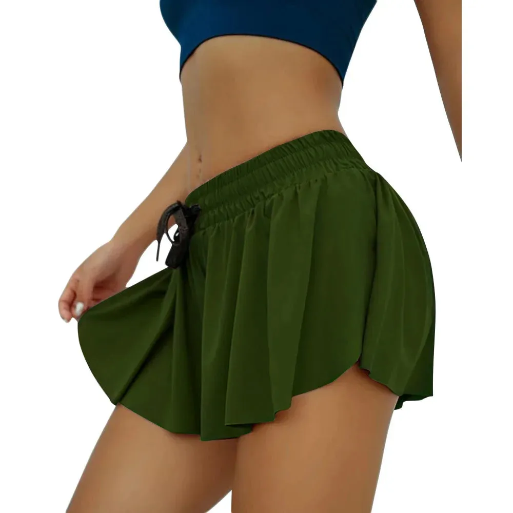Women's Sexy Tennis Skirts - Jogging Sports Yoga Shorts Skirt, Badminton Skirt with Anti-Exposure Fitness High Waist Gym Double Shorts