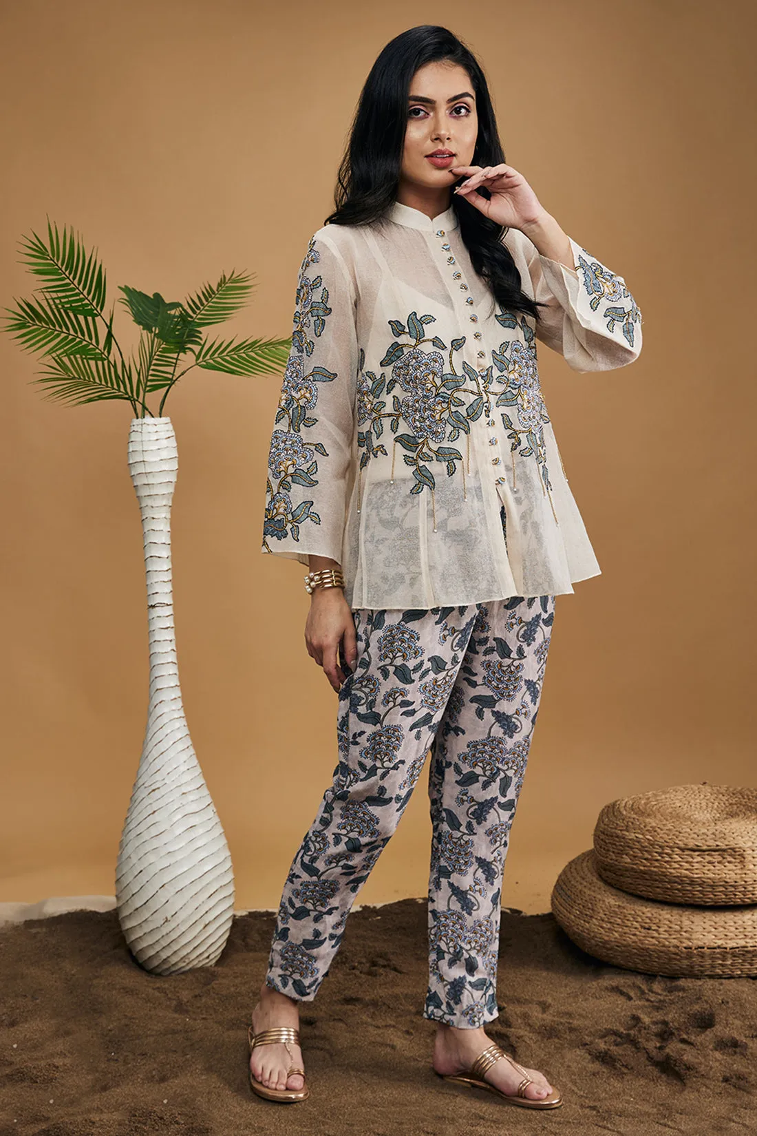 Yasmin Applique Shirt Top With Pants