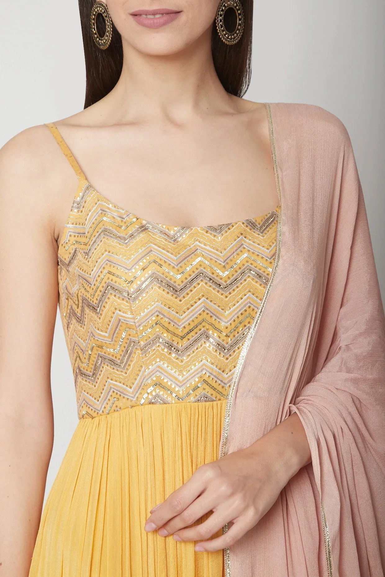 Yellow Embroidered Anarkali Set