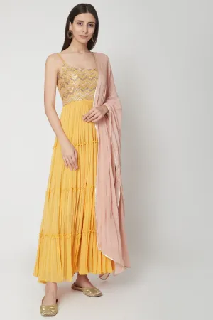 Yellow Embroidered Anarkali Set