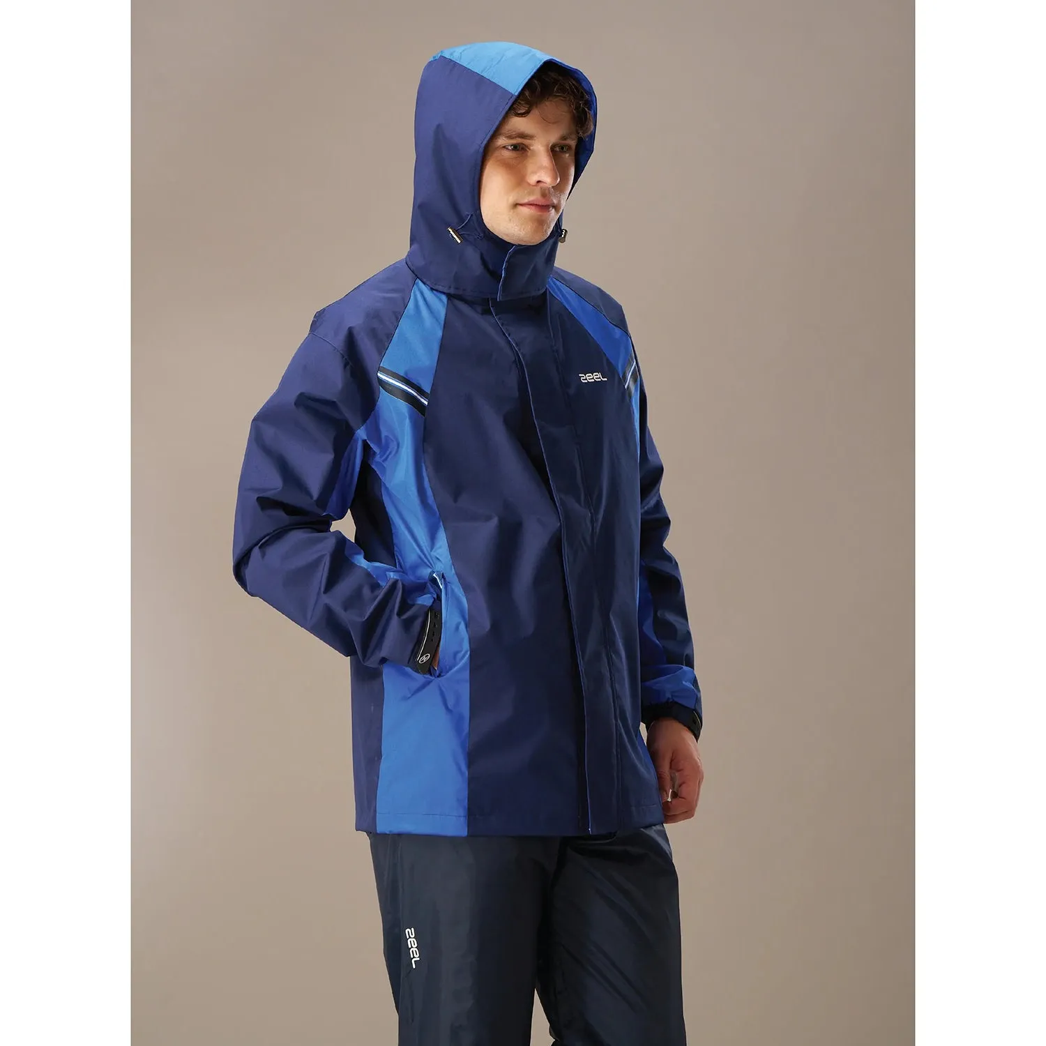 Zeel JS508 Men’s Waterproof Raincoat Set for Bike Riders | Hooded Polyester Jacket   Pants   Inner Pockets   Waterproof Storage Bag