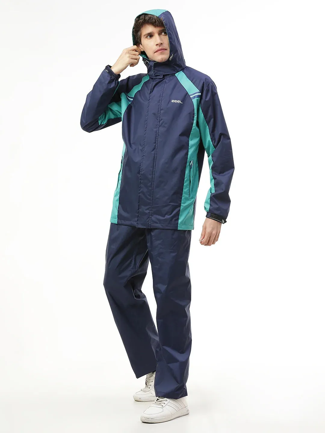 Zeel JS508 Men’s Waterproof Raincoat Set for Bike Riders | Hooded Polyester Jacket   Pants   Inner Pockets   Waterproof Storage Bag